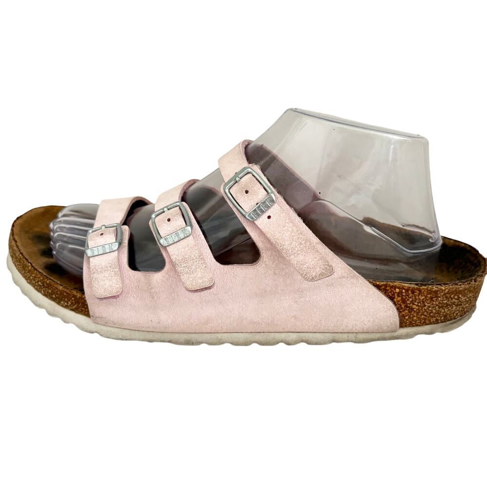 Birkenstock Florida Fresh Pink Leather Triple Strap Sandals Feminine Preppy 41 - Picture 6 of 9